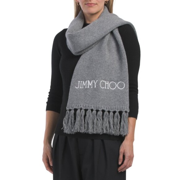 JIMMY CHOO Grey Wool Cold Weather Scarf - Picture 1 of 2